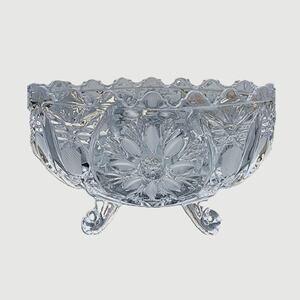 Anna Hutte Bleikristall Lead Crystal Floral Scalloped Footed Oval Bowl Vintage